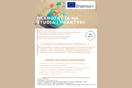      Rekrutacja na studia i praktyki w ramach Erasmus +
