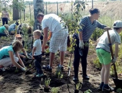 mieszkańcy Stawigudy sadzą rośliny w przyszkolnym ogrodzie