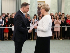 Prof. A. Pszczółkowska i prezydent RP Andrzej Duda