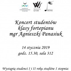 koncert studentów klasy fotepianu mgr Agnieszki Panasiuk