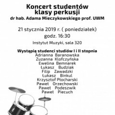 koncert klasy perkusji dr hab. Adama Mieczykowskiego