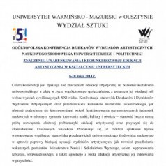 Ogólnopolska konferencja Dziekanów wydziałów artystycznych naukowego środowiska uniwersyteckiego i politechniki