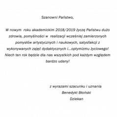 Życzenia na nowy rok akademicki 2018/2019