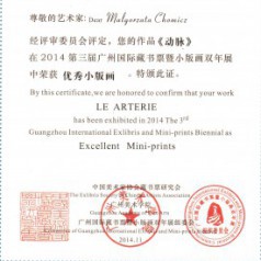 Prace Małgorzaty Chomicz na wystawie Biennale Małych Form Grafiki w Chinach