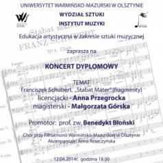 Koncert dyplomowy 12 kwietnia o godz. 18.00 w Sanktuarium Matki Bożej Fatimskiej
