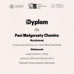 Grafika Małgorzaty Chomicz wyróżniona w II Konkursie Graficznzm im. Jana Feliksa Piwarskiego "O!Świecenie"