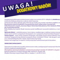 Dodatkowy nabór na studia w Instytucie Muzyki